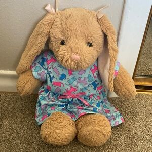 Build-A-Bear Pawlette Tan Bunny with Blue and Pink Dress